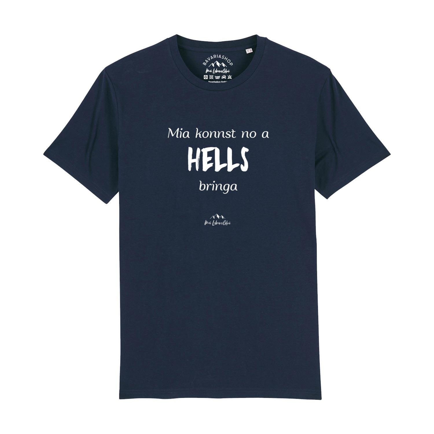 Herren T-Shirt mit bayerischem Schriftzug „Mia konnst no a Hells bringa“, Bio-Baumwolle, hochwertiger Digitaldruck.