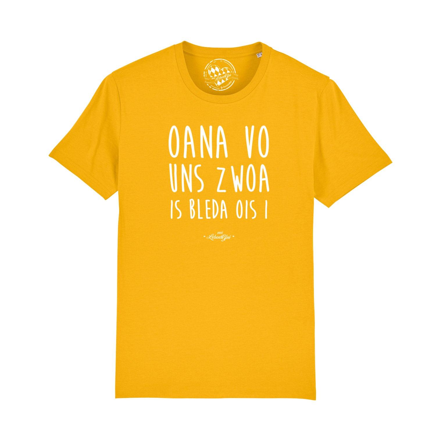 Herren T-Shirt mit bayerischem Schriftzug „Oana vo uns zwoa...“, Rundhals, aus 100 % Bio-Baumwolle, Digitaldruck
