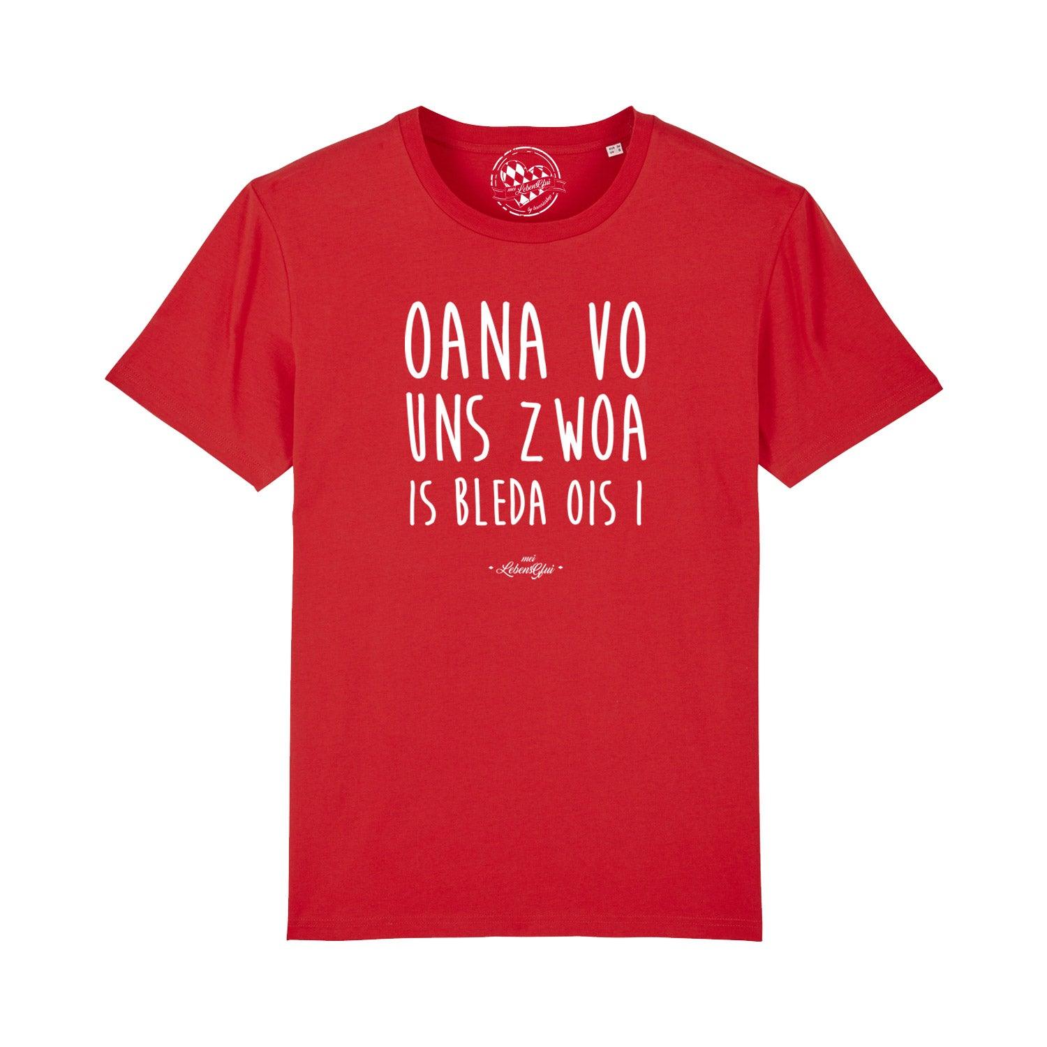 Herren T-Shirt mit bayerischem Schriftzug „Oana vo uns zwoa...“, aus 100 % Bio-Baumwolle, mit Digitaldruck.
