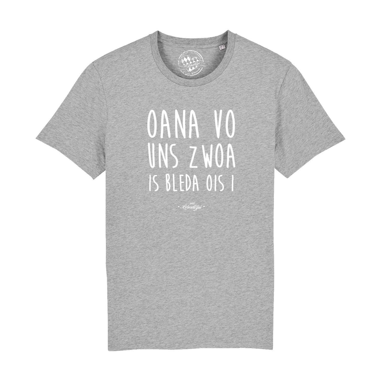 Herren T-Shirt mit bayerischem Schriftzug "Oana vo uns zwoa...", Rundhalsausschnitt, 100 % Bio-Baumwolle.