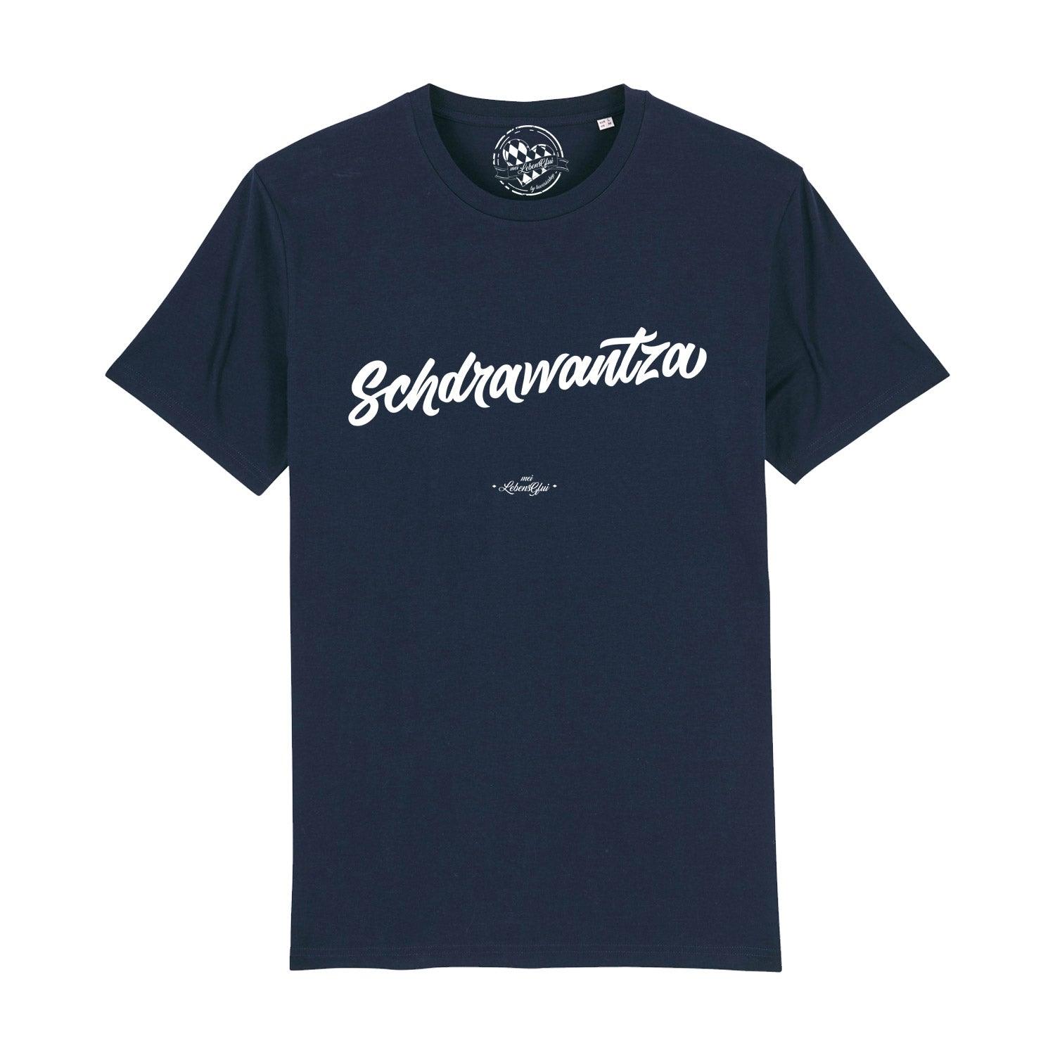 Herren T-Shirt in Schwarz mit weißem Frontprint „Schdrawantza“, Rundhalsausschnitt, Bio-Baumwolle, 180 g/m².