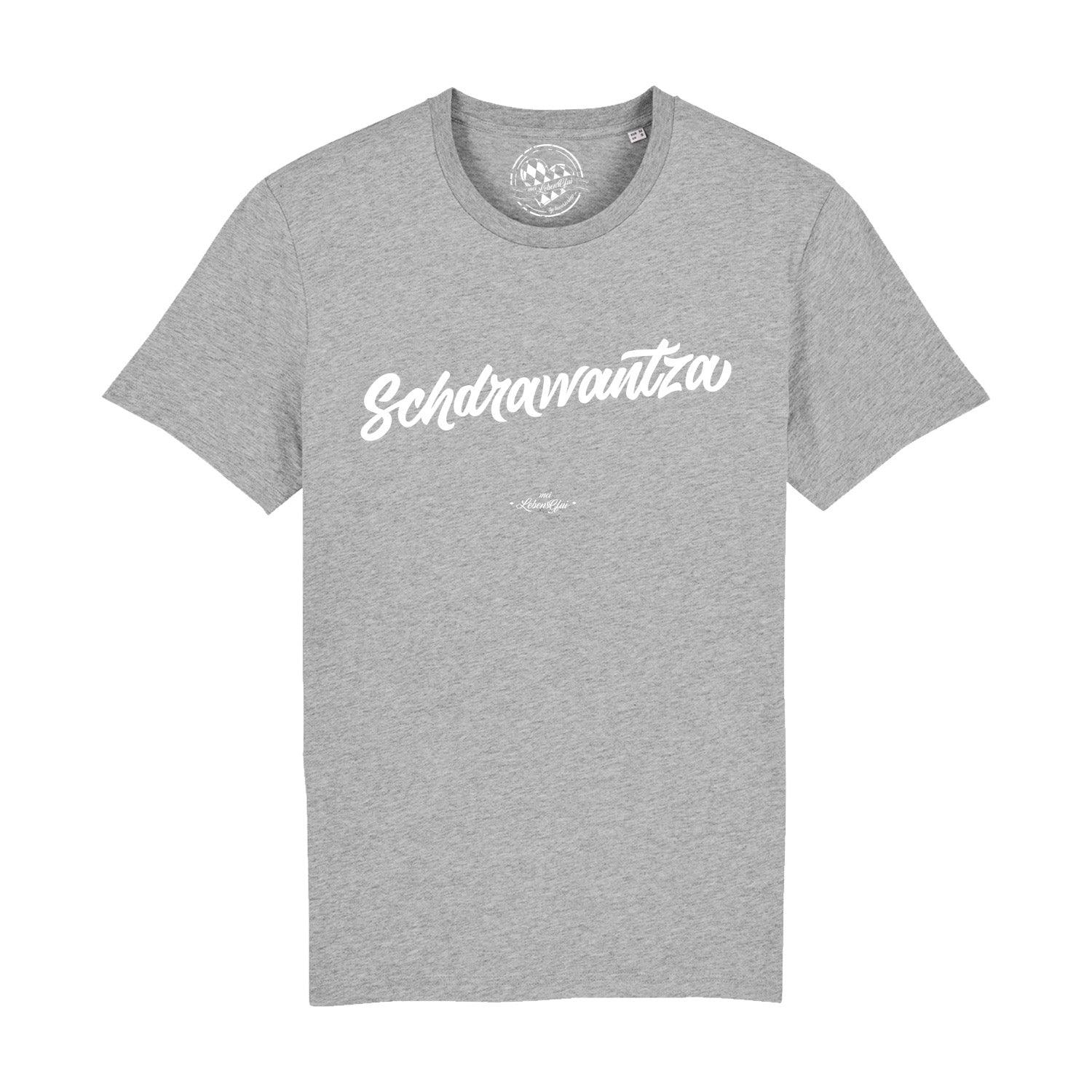Schwarzes Herren-T-Shirt mit weißem Frontdruck „Schdrawantza“, Rundhalsausschnitt, 100 % Bio-Baumwolle.
