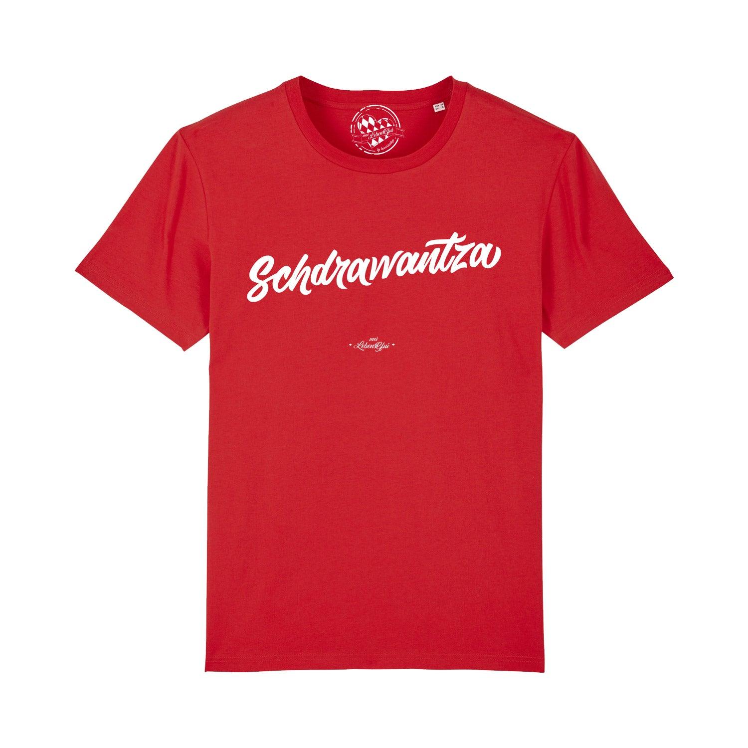 Herren T-Shirt in Dunkelgrau mit weißem „Schdrawantza“-Schriftzug, Rundhalsausschnitt, 100 % Bio-Baumwolle.