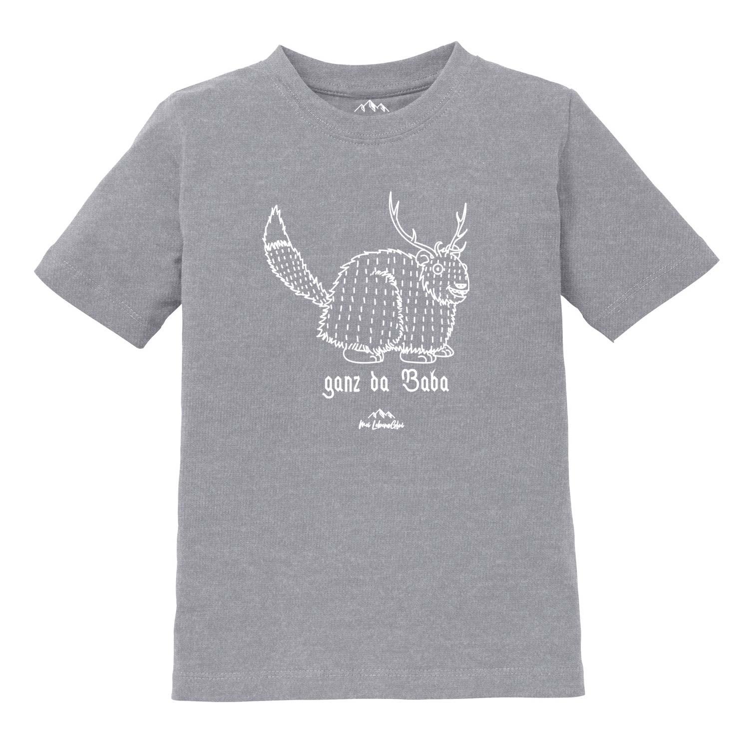 Kinder T-Shirt mit Wolpertinger-Motiv und Schriftzug „Ganz da Baba“, aus Baumwolle mit hochwertigem Siebdruck.