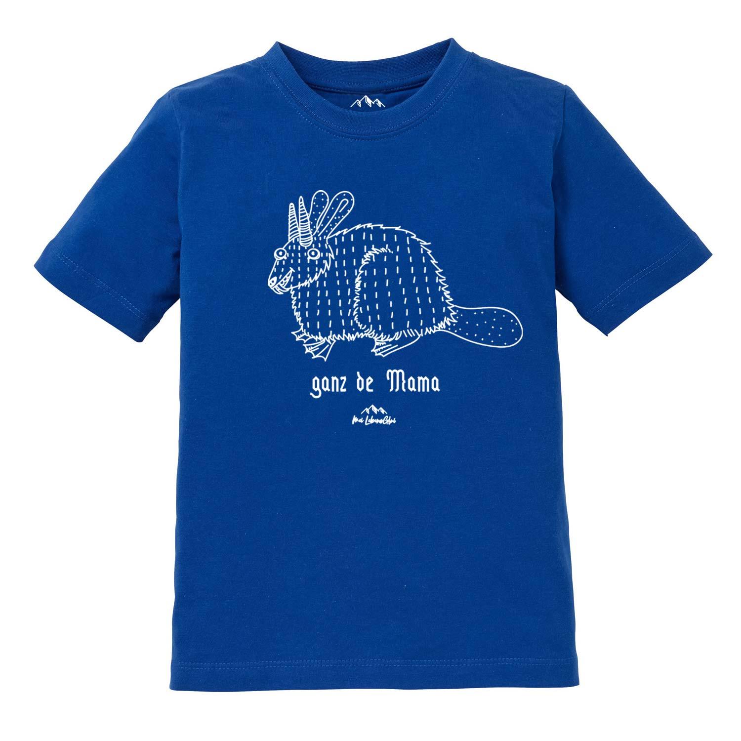 Kinder T-Shirt mit Wolpertinger-Motiv und Schriftzug „Ganz de Mama“, aus Baumwolle mit hochwertigem Siebdruck.