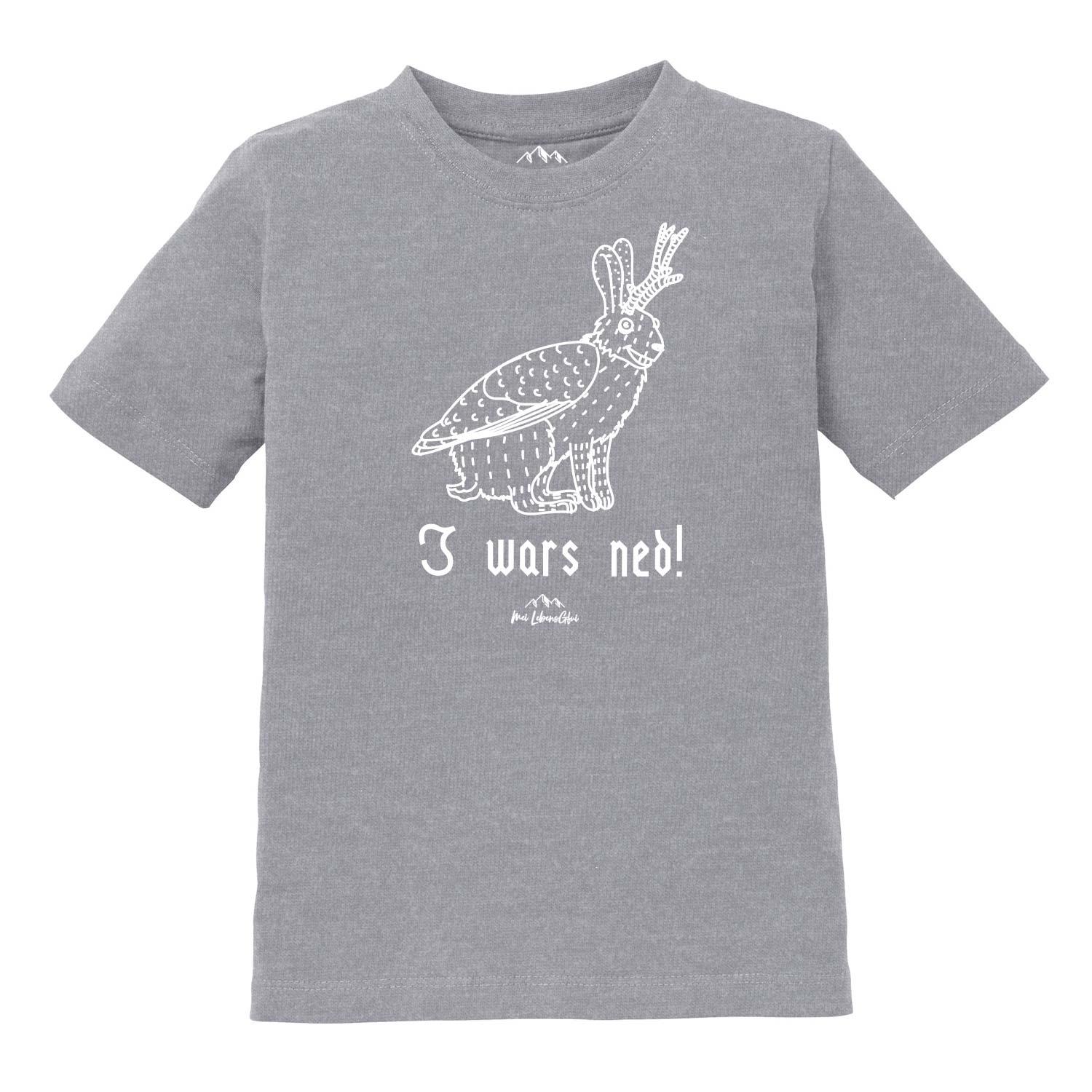 Kinder T-Shirt mit Wolpertinger-Motiv und bayerischem Schriftzug "I wars ned", aus Baumwolle mit Siebdruck.