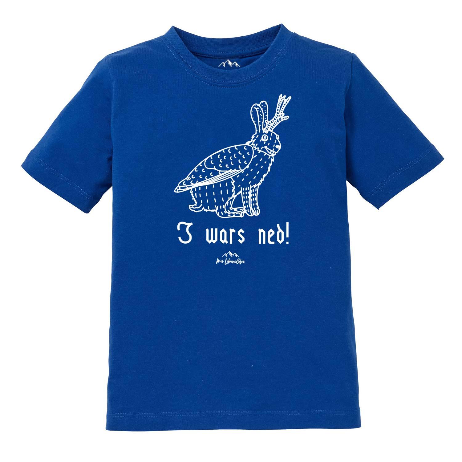 Kinder T-Shirt mit Wolpertinger-Motiv und bayerischem Schriftzug „I wars ned“, aus Baumwolle, Siebdruck.