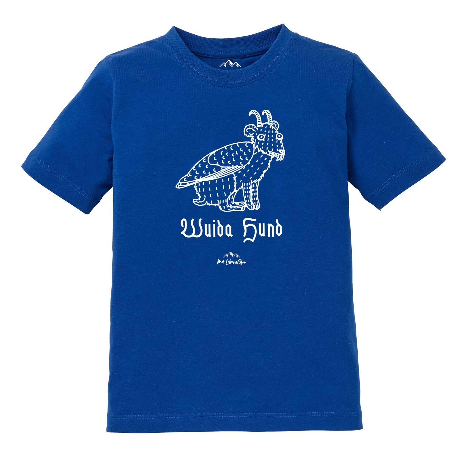 Kinder T-Shirt mit Wolpertinger-Motiv und dem Schriftzug „Wuida Hund“, aus Baumwolle, hochwertiger Siebdruck.