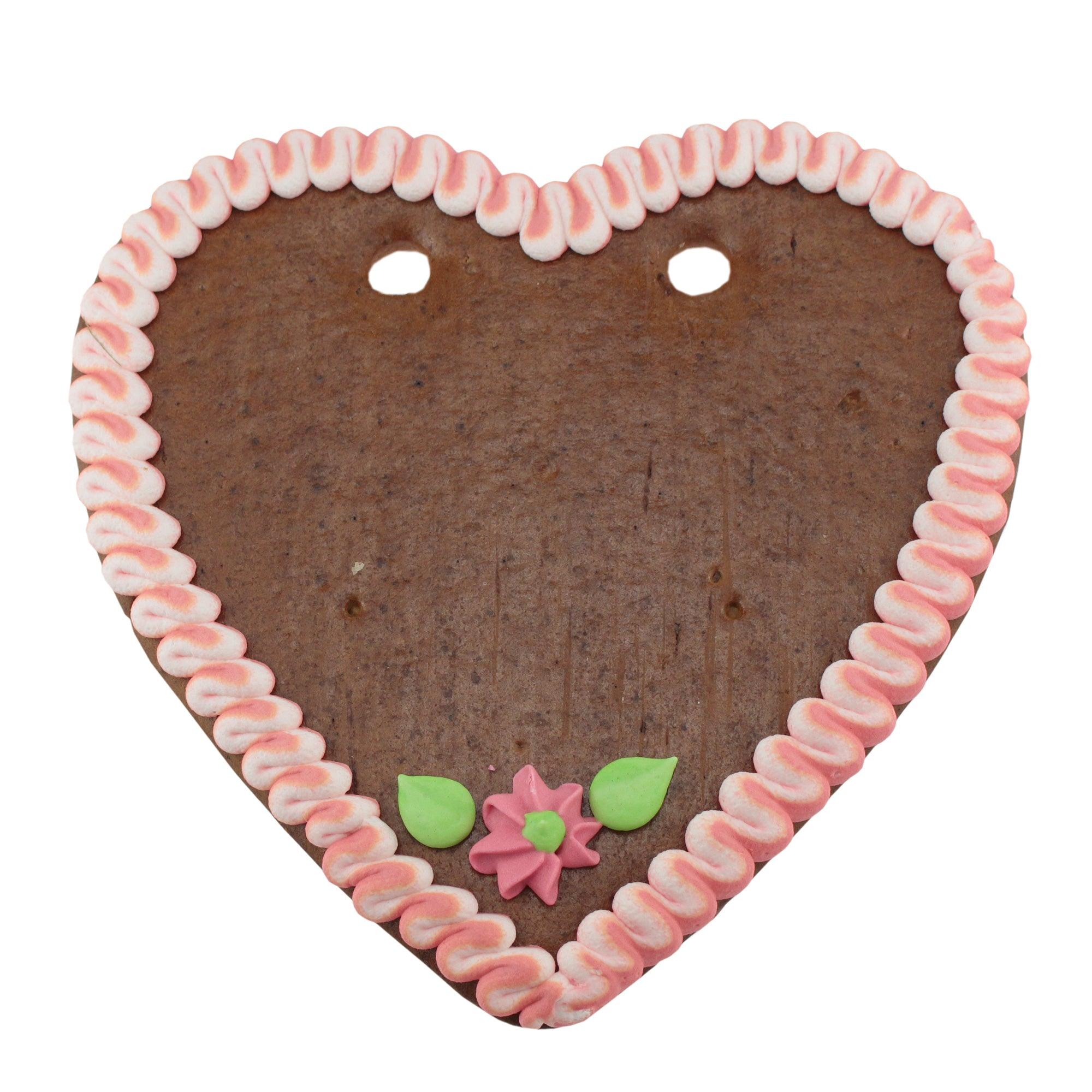 Herzförmiges Lebkuchenherz mit farbiger Zuckerglasur und Wunschtext, handgefertigt in Bayern, ca. 22×23 cm