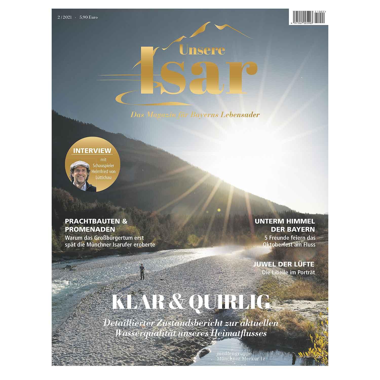 Magazin „Unsere Isar II“ mit farbigem Cover, Schriftzug und Naturmotiv, über 110 Seiten gedruckt.