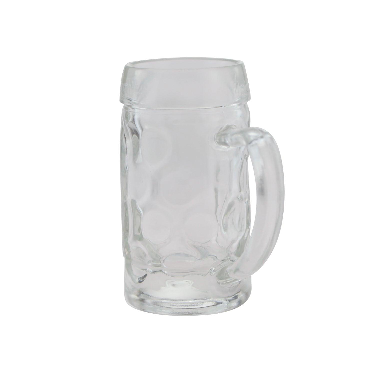 Personalisierter Mini-Glaskrug mit Gravur, transparentem Henkel, klarem Glas und detailreichem Schriftzug, 40 ml.