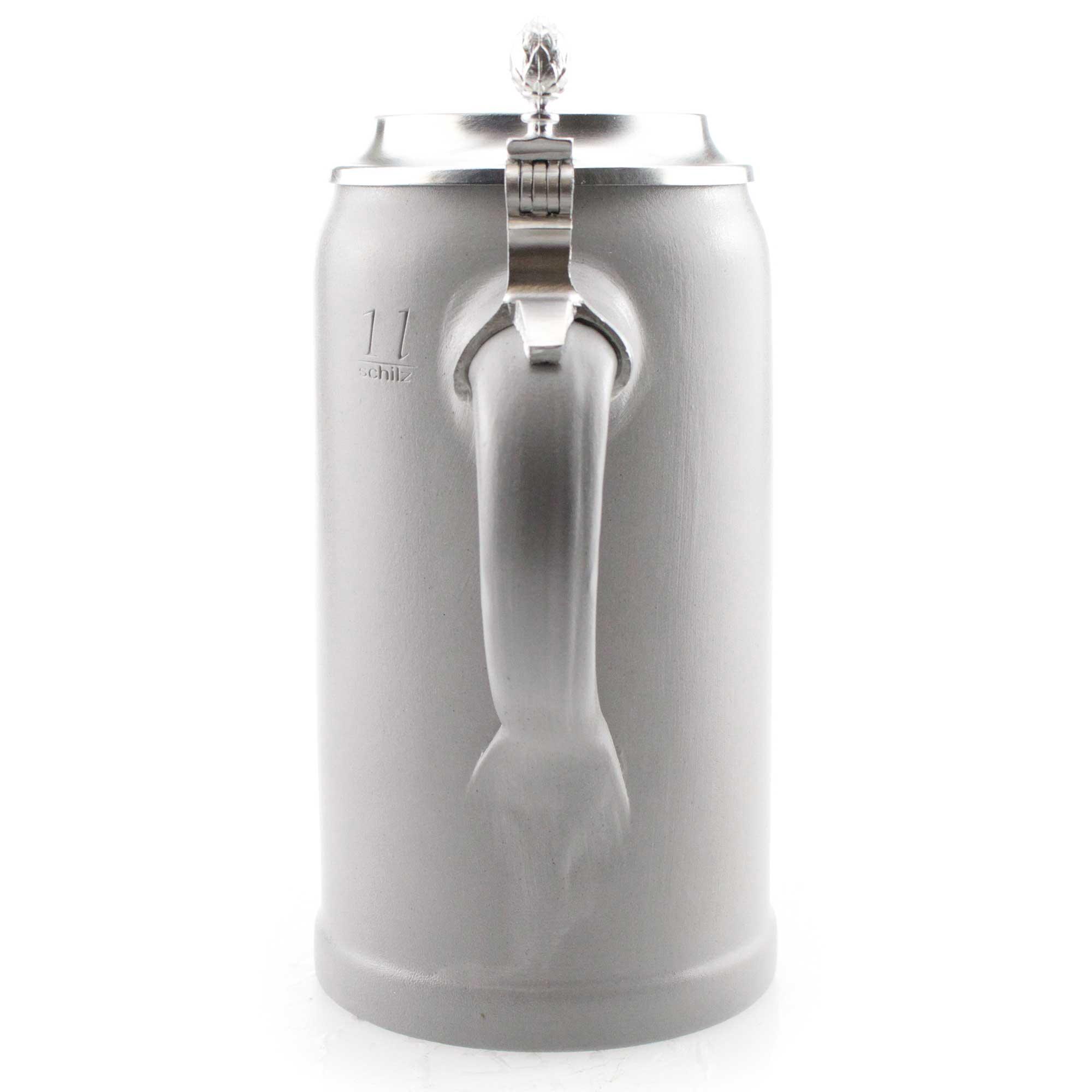 Steinkrug mit gravierbarem Zinndeckel, Bayernwappen-Motiv und Henkel; traditionell gefertigt, 1 Liter Fassungsvermögen.