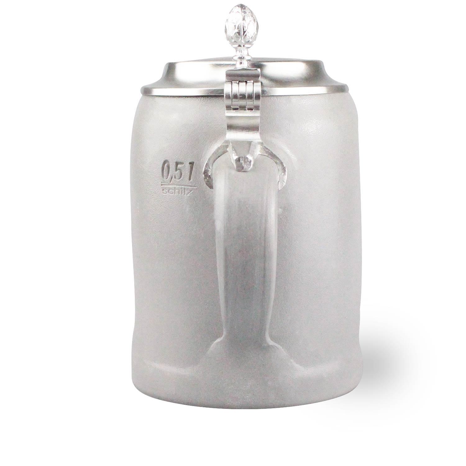 Steinkrug mit Henkel, Schwabenwappen-Motiv und gravierbarem Zinndeckel aus Metall, Fassungsvermögen 0,5 Liter