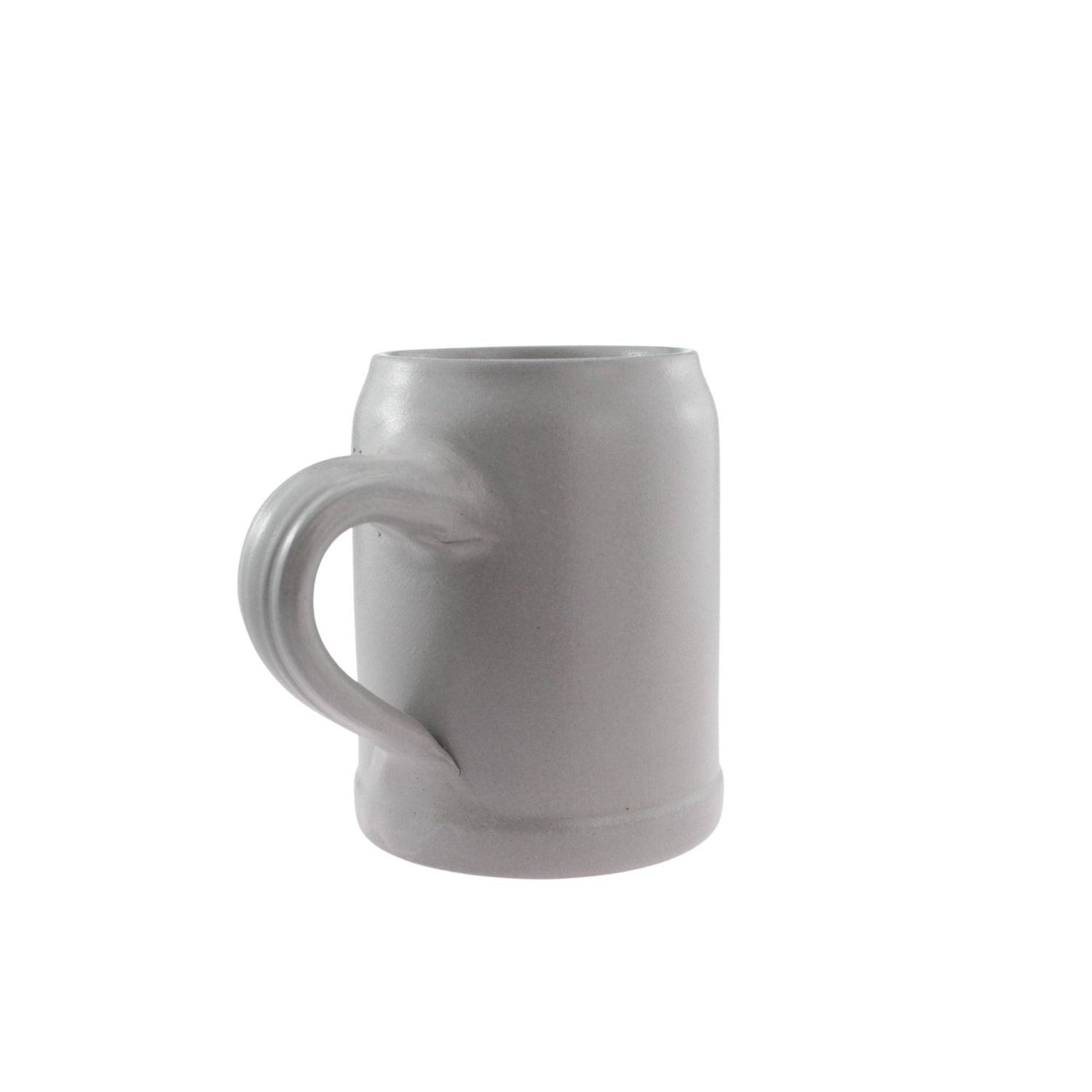 Grauer, matter Premium Steinkrug mit stabilem Henkel, ideal für Gravuren und individuelle Biererlebnisse.