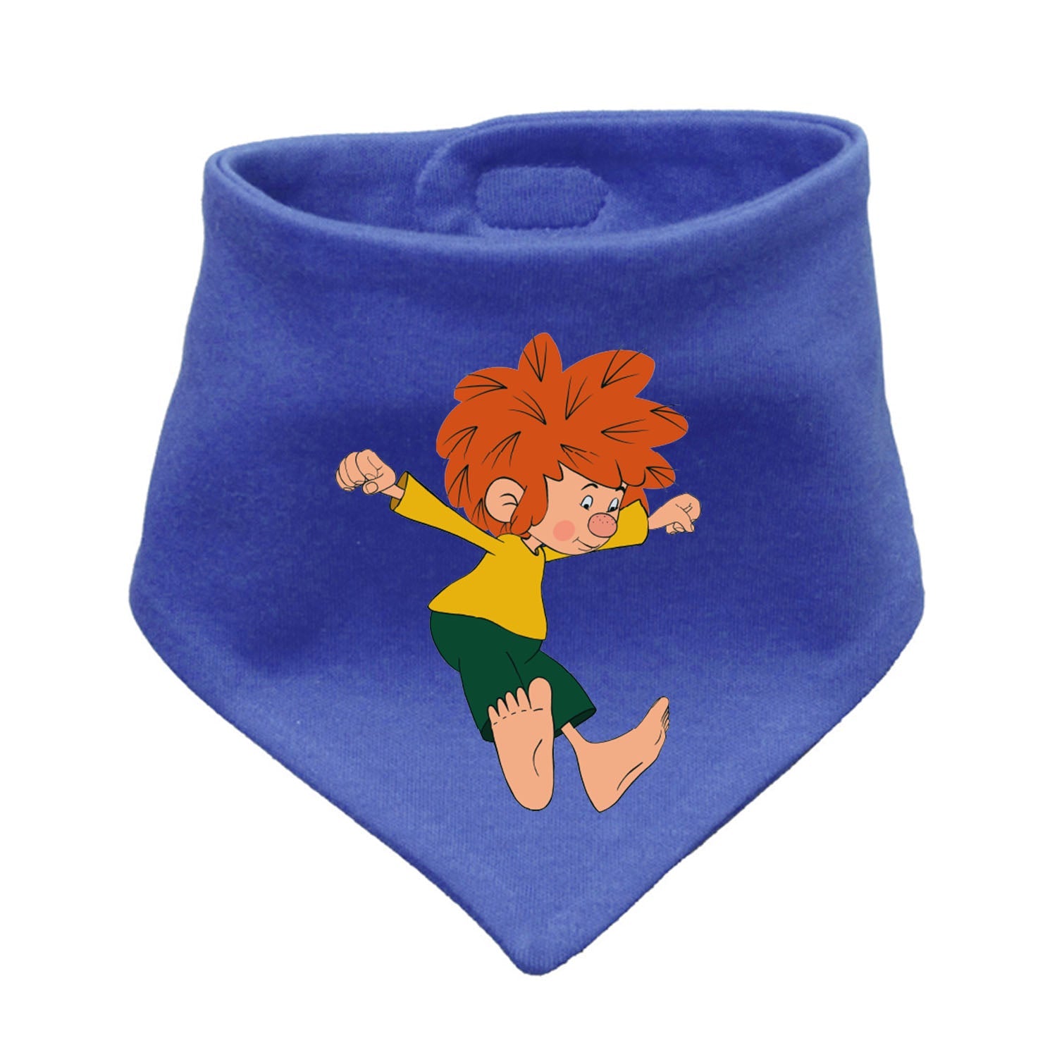 Blaues Pumuckl Hunde-Halstuch Bin a dabei mit lustigem Motiv des Kobolds, ideal für Fans.