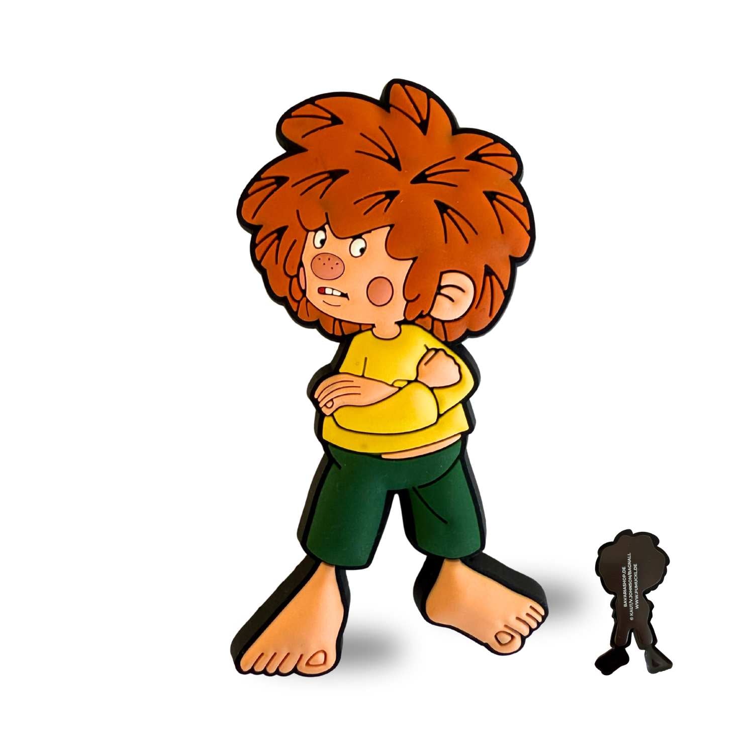 Pumuckl Magnete 3er Set mit wütendem Pumuckl als Frontansicht und kleinerer Rückseite daneben.