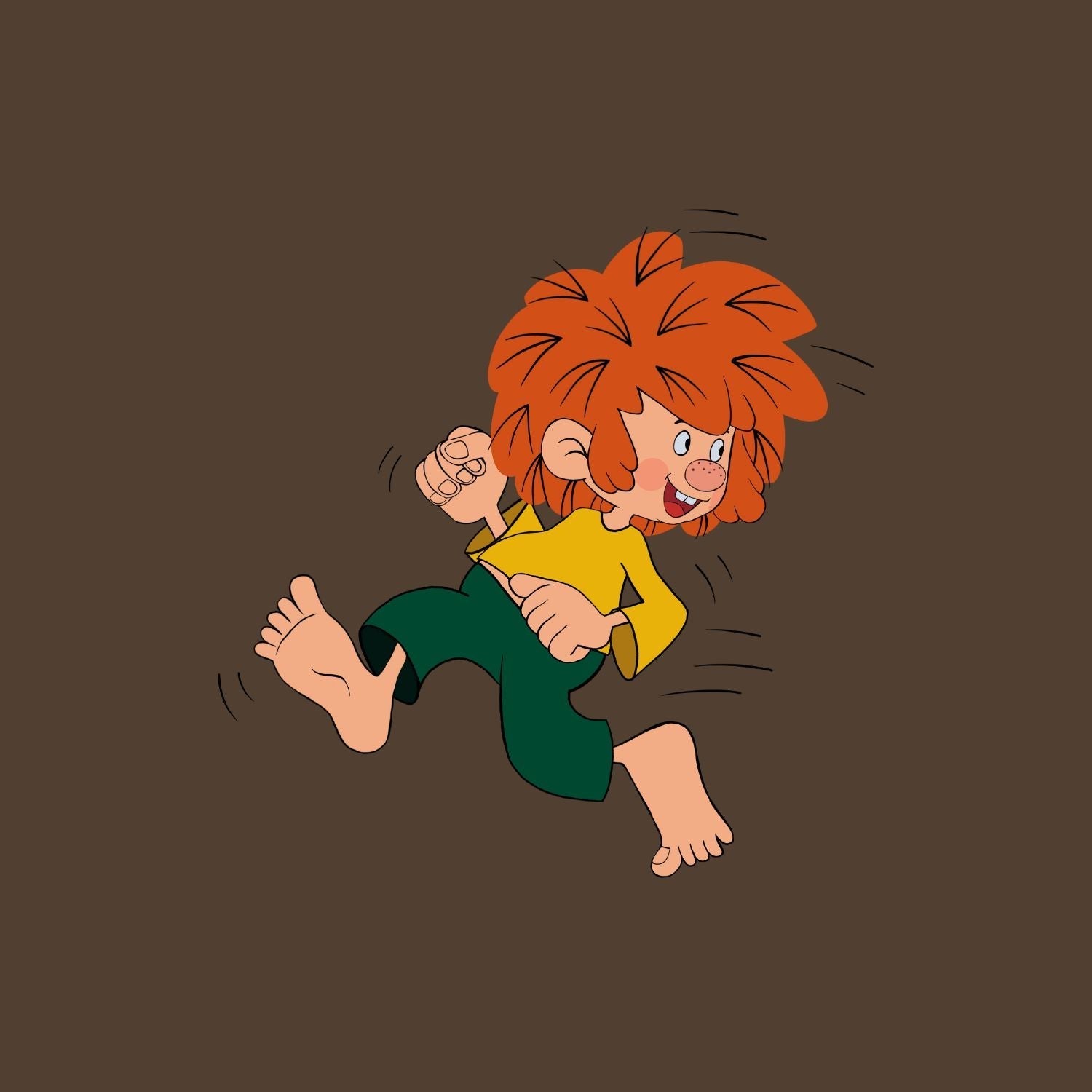 Herren T-Shirt Lausbua mit fröhlichem Pumuckl, der mit rotem Haar und nackten Füßen läuft