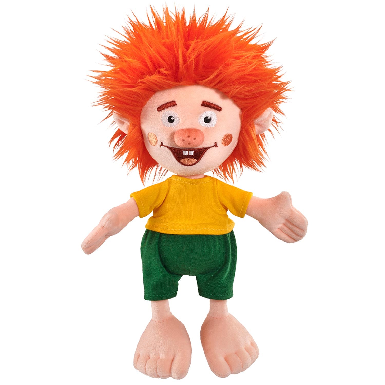 Weiche Pumuckl-Plüschpuppe mit auffälligem Haar, detailgetreues Gesicht, ca. 28 cm groß, offiziell lizenziert.