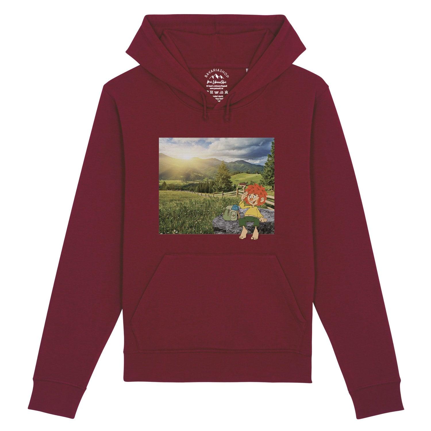 Herren Hoodie mit Kapuze, Pumuckl-Motiv auf der Brust, Kängurutasche, Retro-Optik, Bio-Baumwolle-Mix.