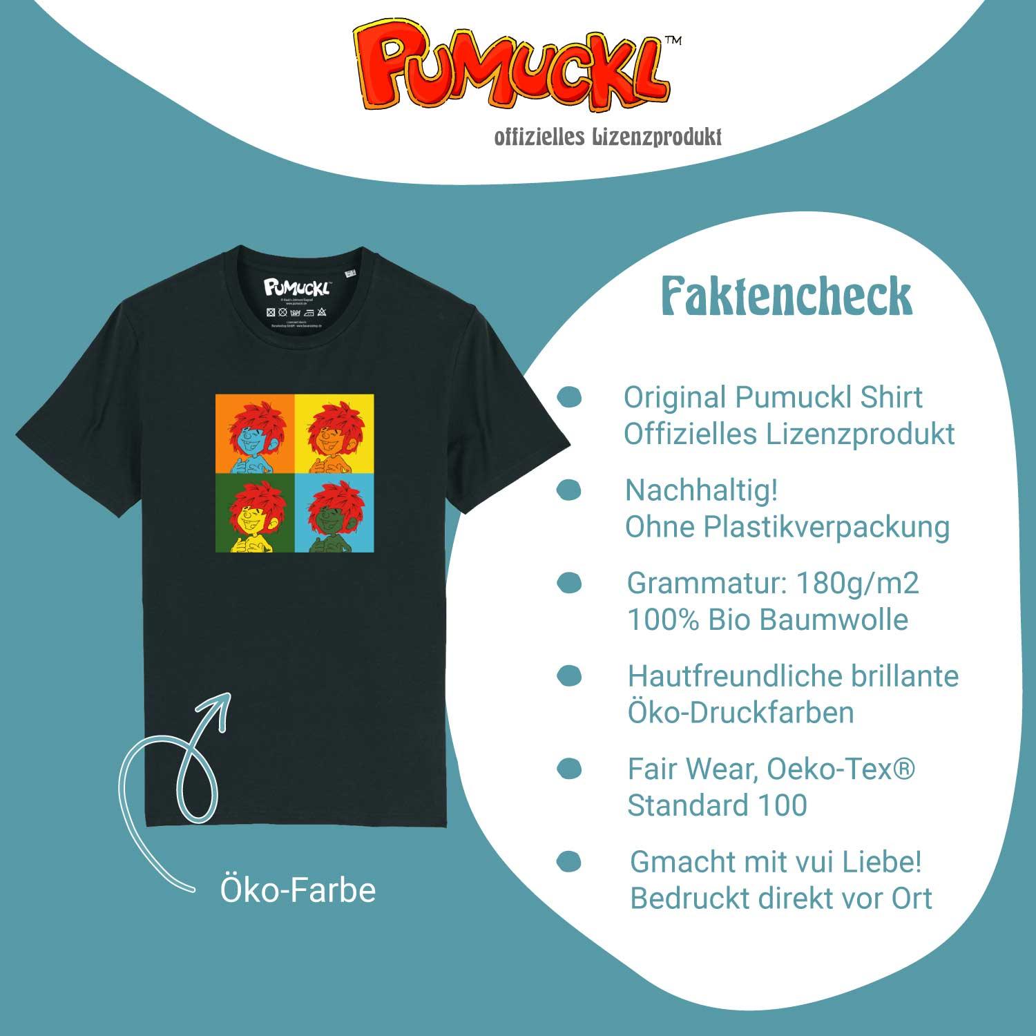 Herren T-Shirt mit Pop-Art-Pumuckl-Motiv, Rundhalsausschnitt, 100 % Bio-Baumwolle, Grammatur 180 g/m²