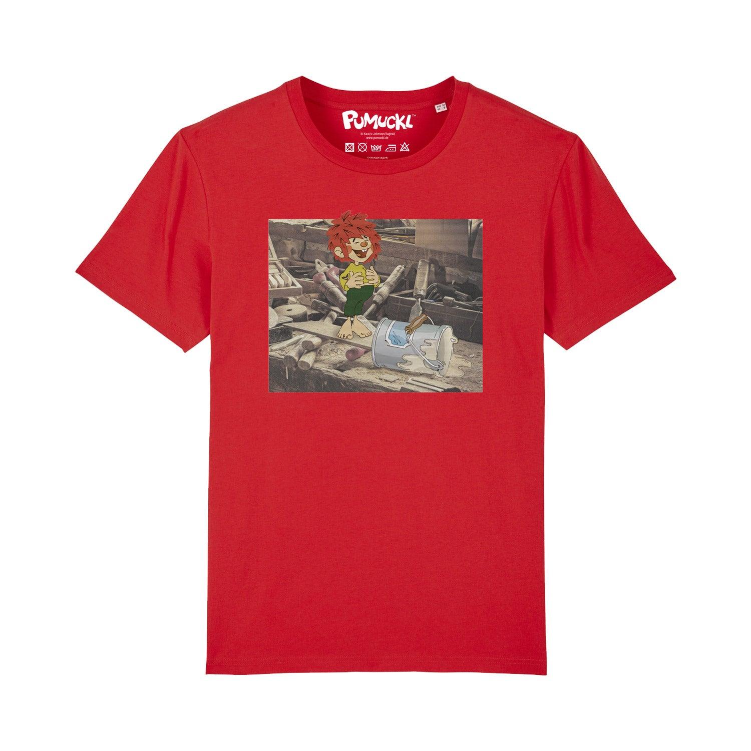 Herren T-Shirt mit Pumuckl-Motiv im Retro-Stil auf der Vorderseite, aus 100 % Bio-Baumwolle, 180 g/m².