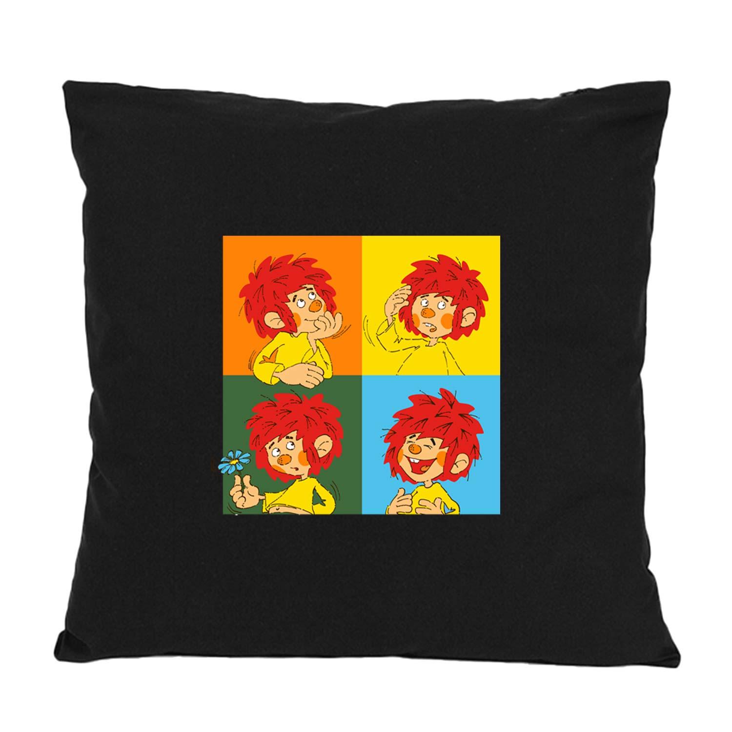 Quadratisches Dekokissen mit Pumuckl-Motiv in hochwertigem Siebdruck, 100 % Baumwolle, 40 x 40 cm.