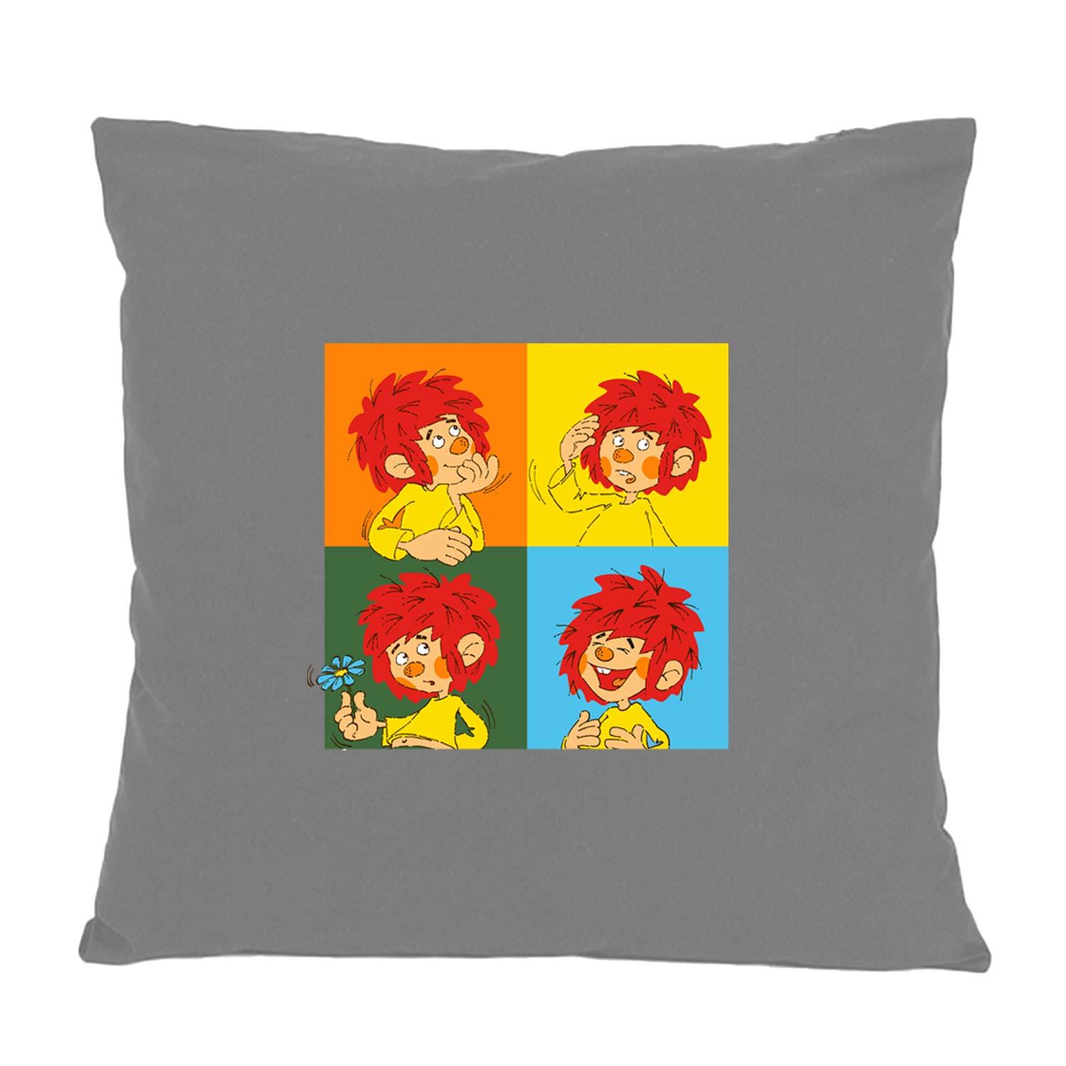 Quadratisches Dekokissen mit Pumuckl-Motiv im Siebdruck auf Vorderseite, aus 100 % Baumwolle, 40 x 40 cm.