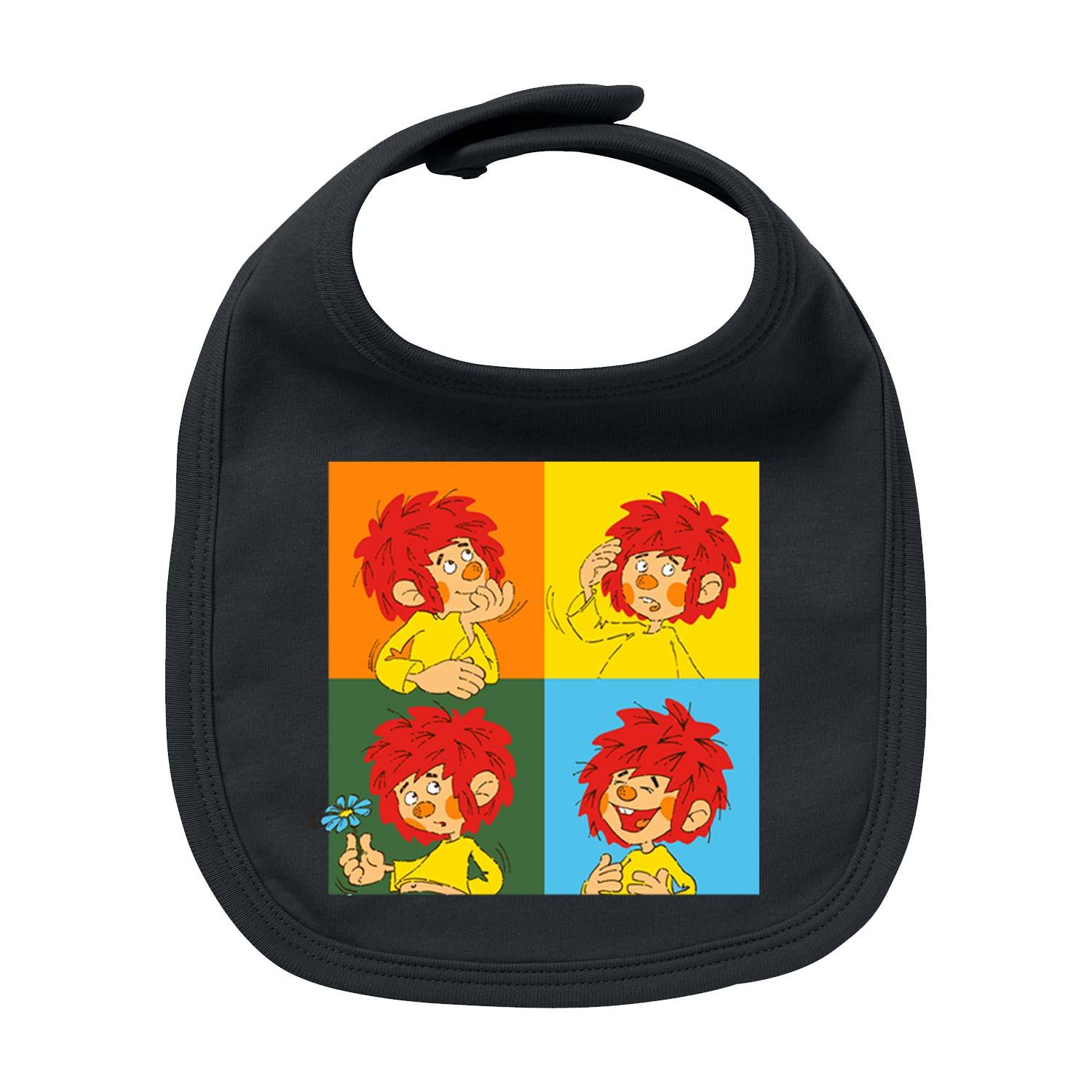 Babylätzchen mit Pumuckl-Motiv und „Meisterwerk“-Schriftzug, aus Bio-Baumwolle, mit hochwertigem Siebdruck.