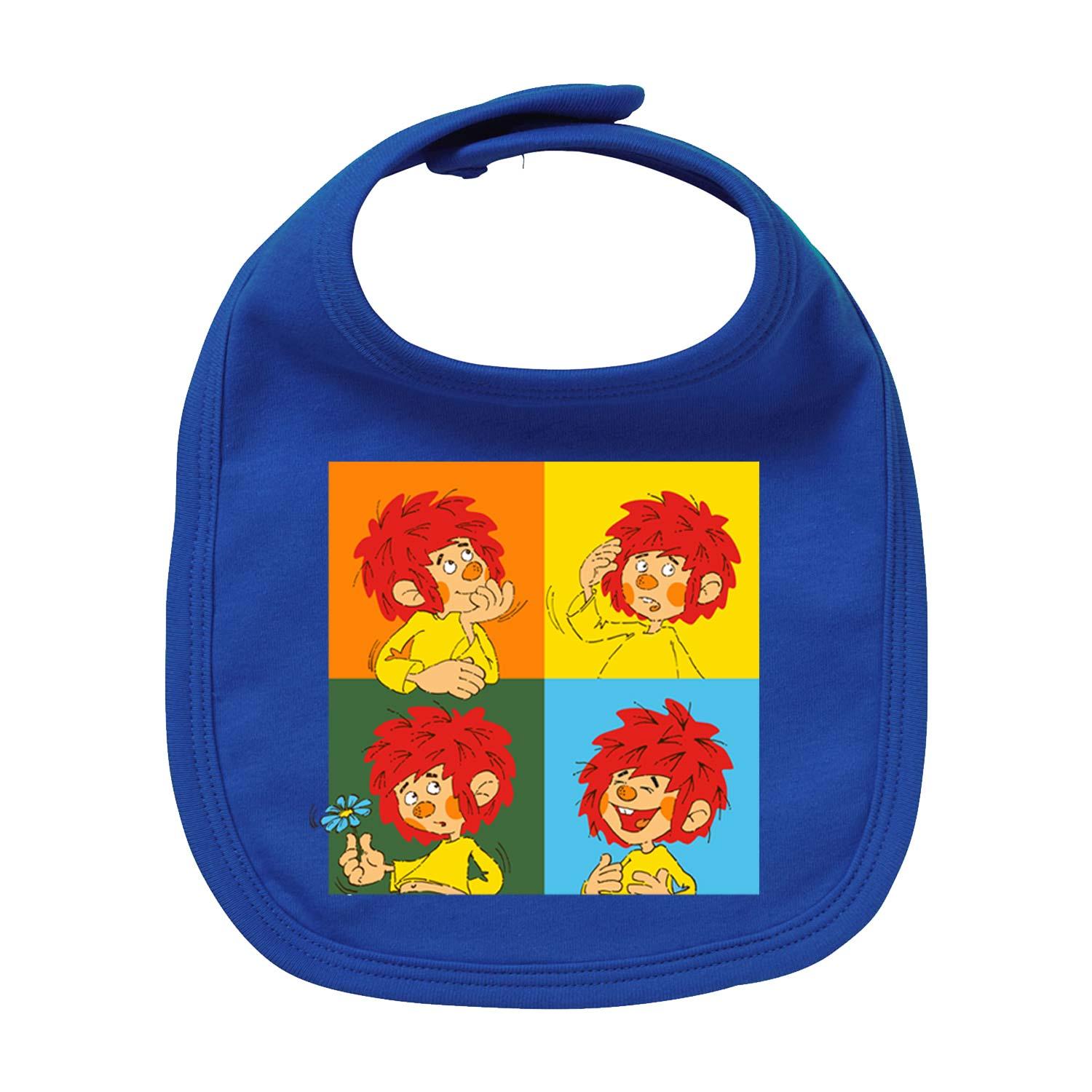 Babylätzchen mit Pumuckl-Motiv und dem Schriftzug „Meisterwerk“, aus Bio-Baumwolle im Siebdruck gefertigt.