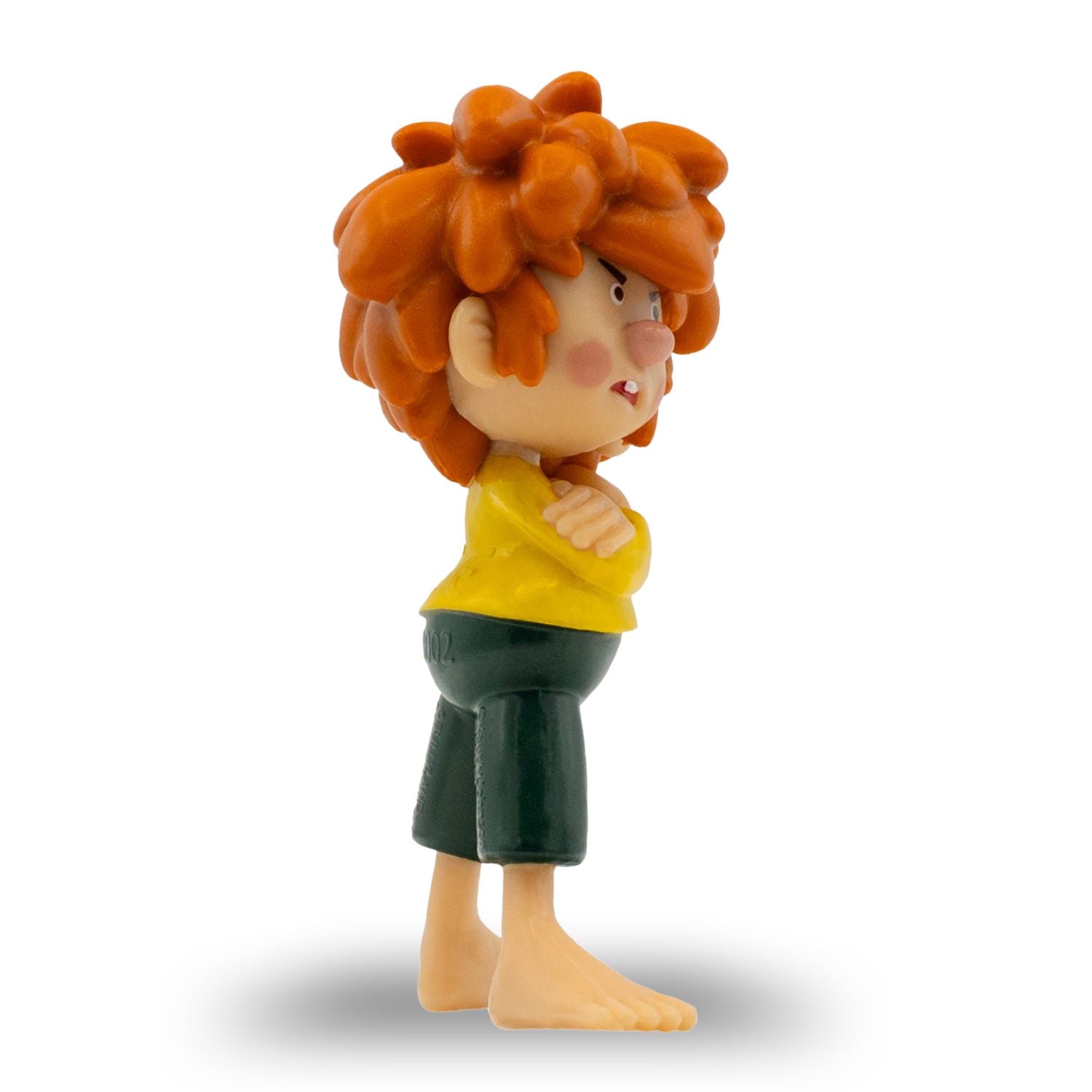 Pumuckl Figur "Grantler" 7 cm, zur Seite blickend, Arme verschränkt, mit rotem Haar und gelbem Shirt
