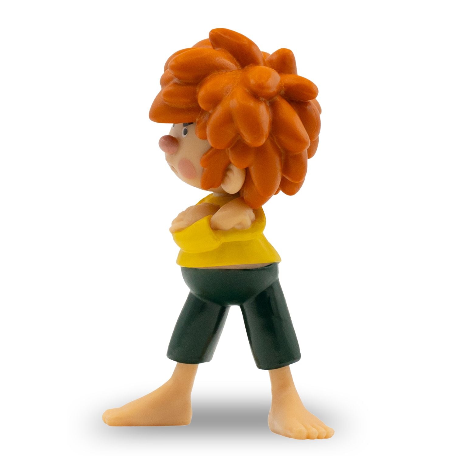 Pumuckl Figur Grantler 7 cm aus Kunststoff, seitlich stehend mit verschränkten Armen und roten Haaren.