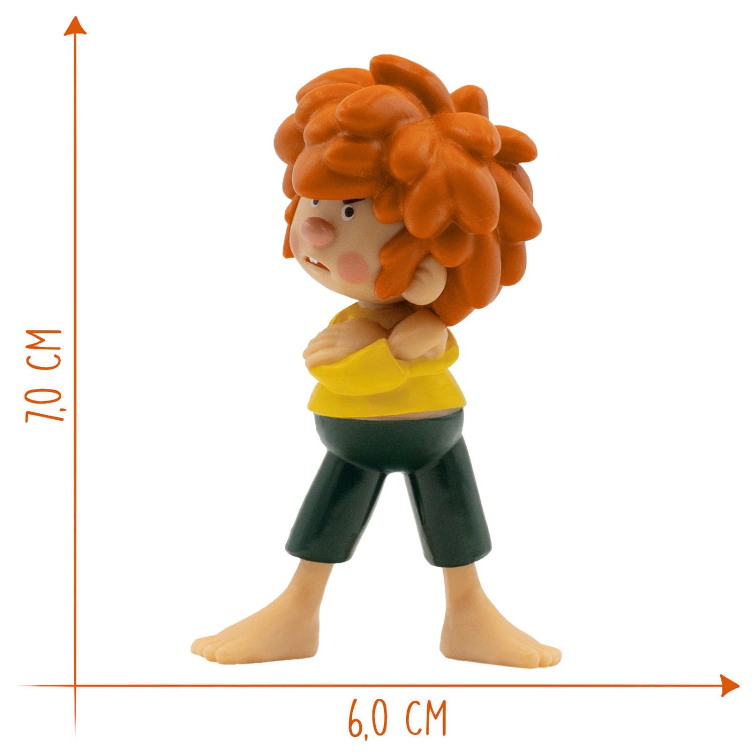 Pumuckl Figur "Grantler" 7 cm, mit verschränkten Armen und grantigem Gesichtsausdruck, gelbes Hemd, grüne Hose
