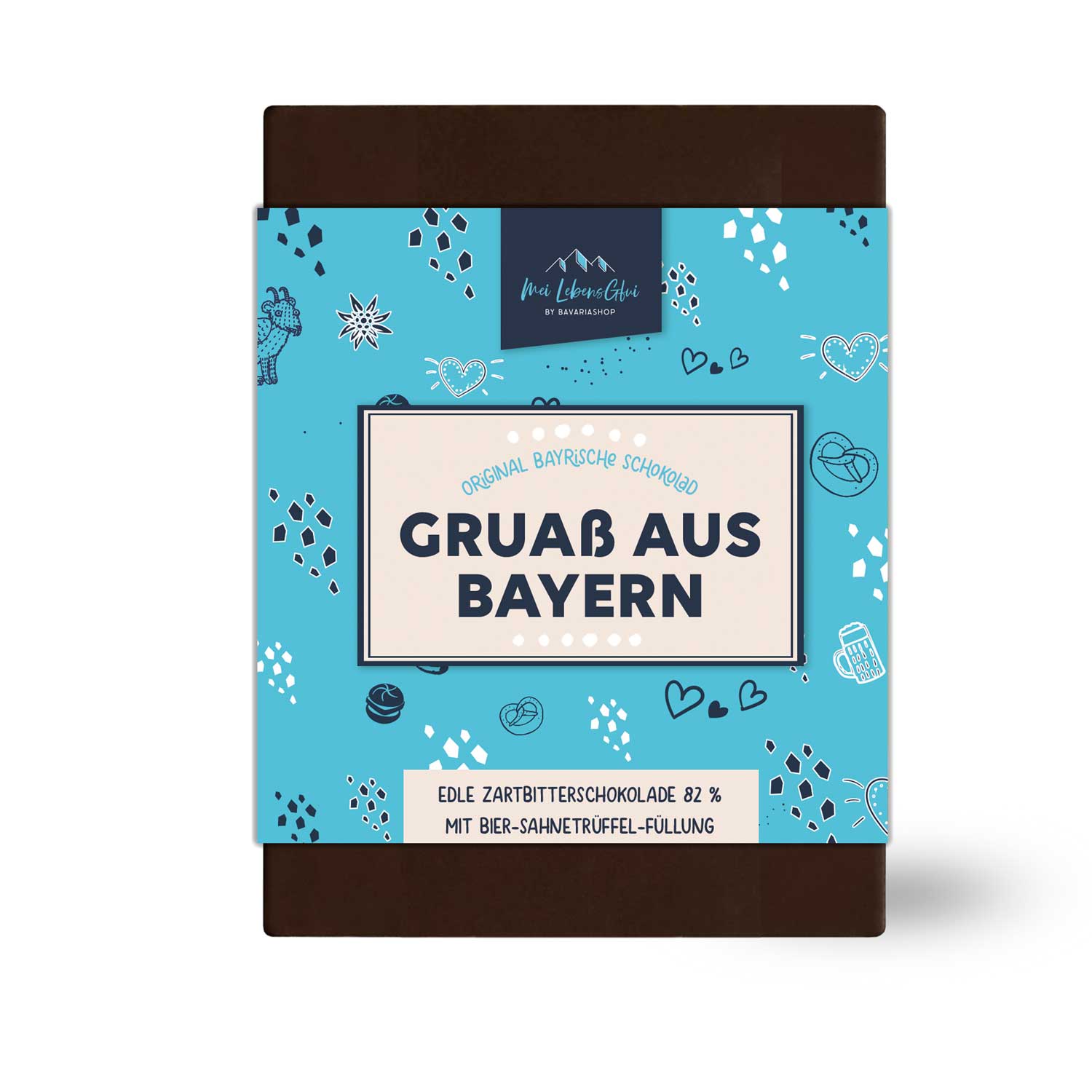 Handgeschöpfte Bitterschokolade in Tafelform mit cremiger Bier-Sahne-Trüffelfüllung, gefertigt in Bayern, 70 g.