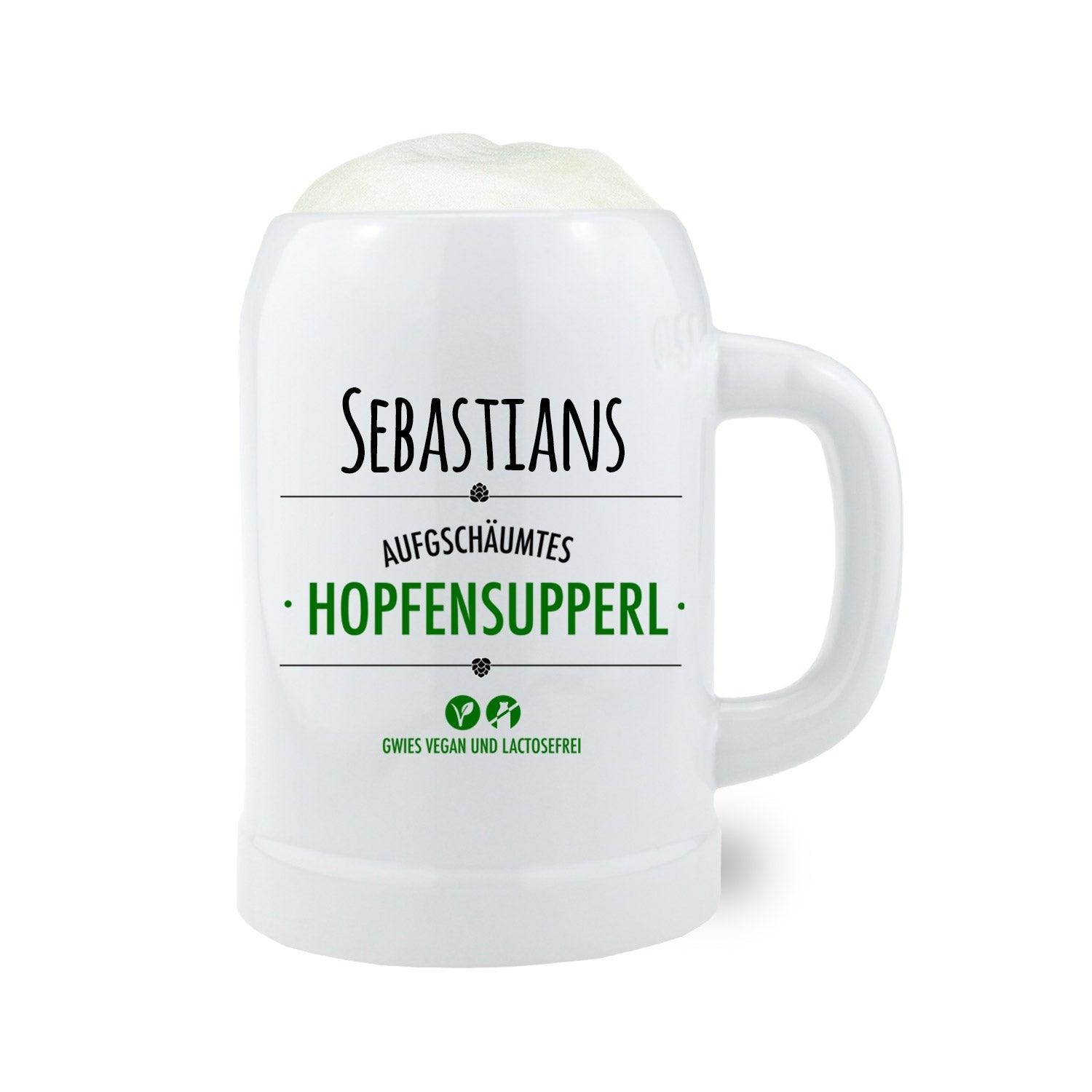 Stein Bierkrug "Hopfensupperl" mit Wunschname - bavariashop - mei LebensGfui