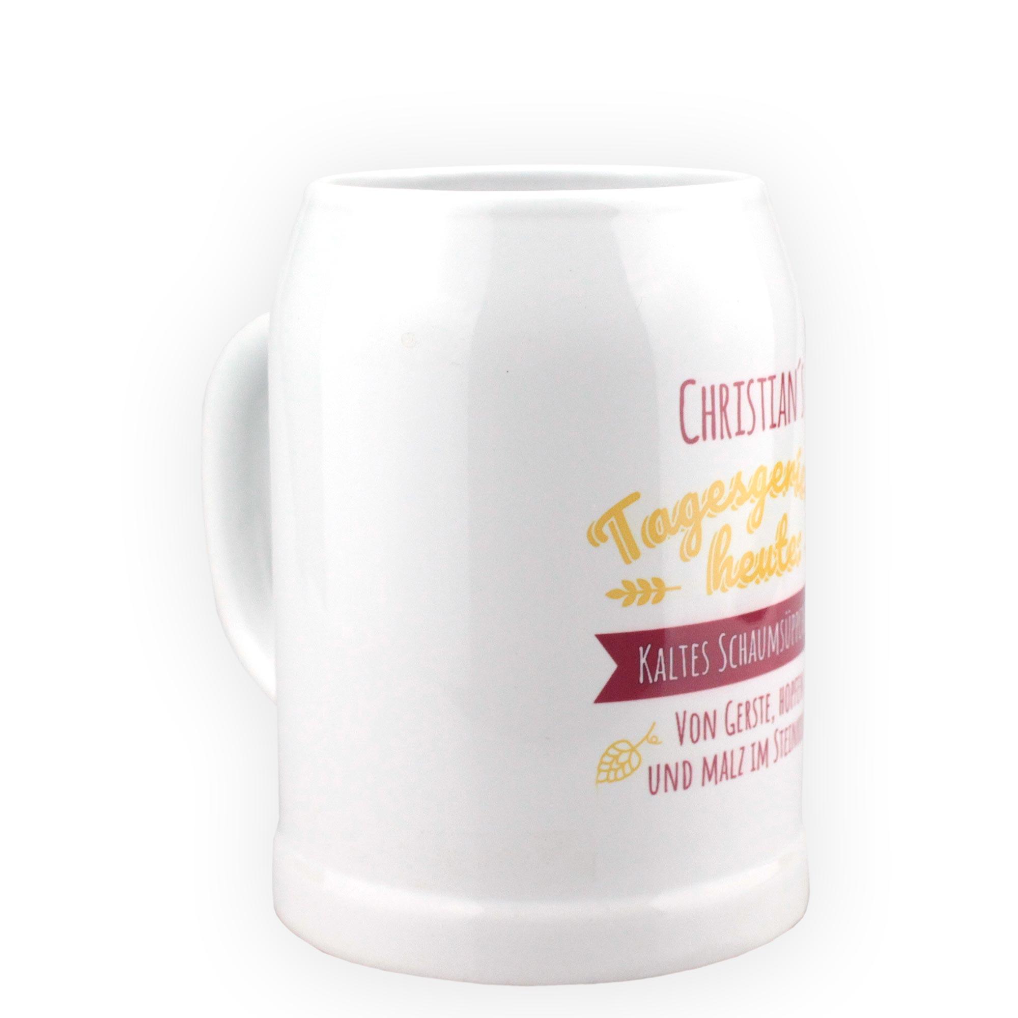 Personalisierter Steinkrug in Grau mit Henkel, Gravur "Schaumsüppchen" und individuellem Namen, 0,5 L Fassungsvermögen.