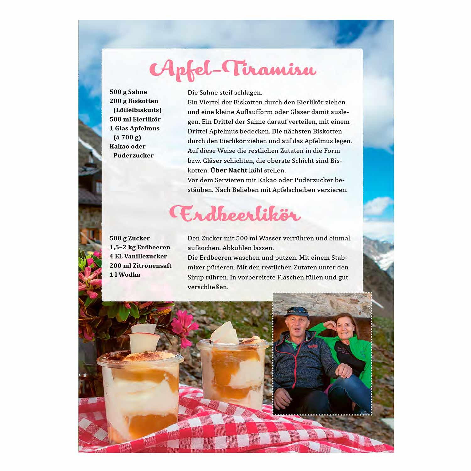 Kochbuch mit über 75 süßen Rezepten, braunem Einband und Coverfoto einer bayerischen Nachspeise auf Holzbrett.