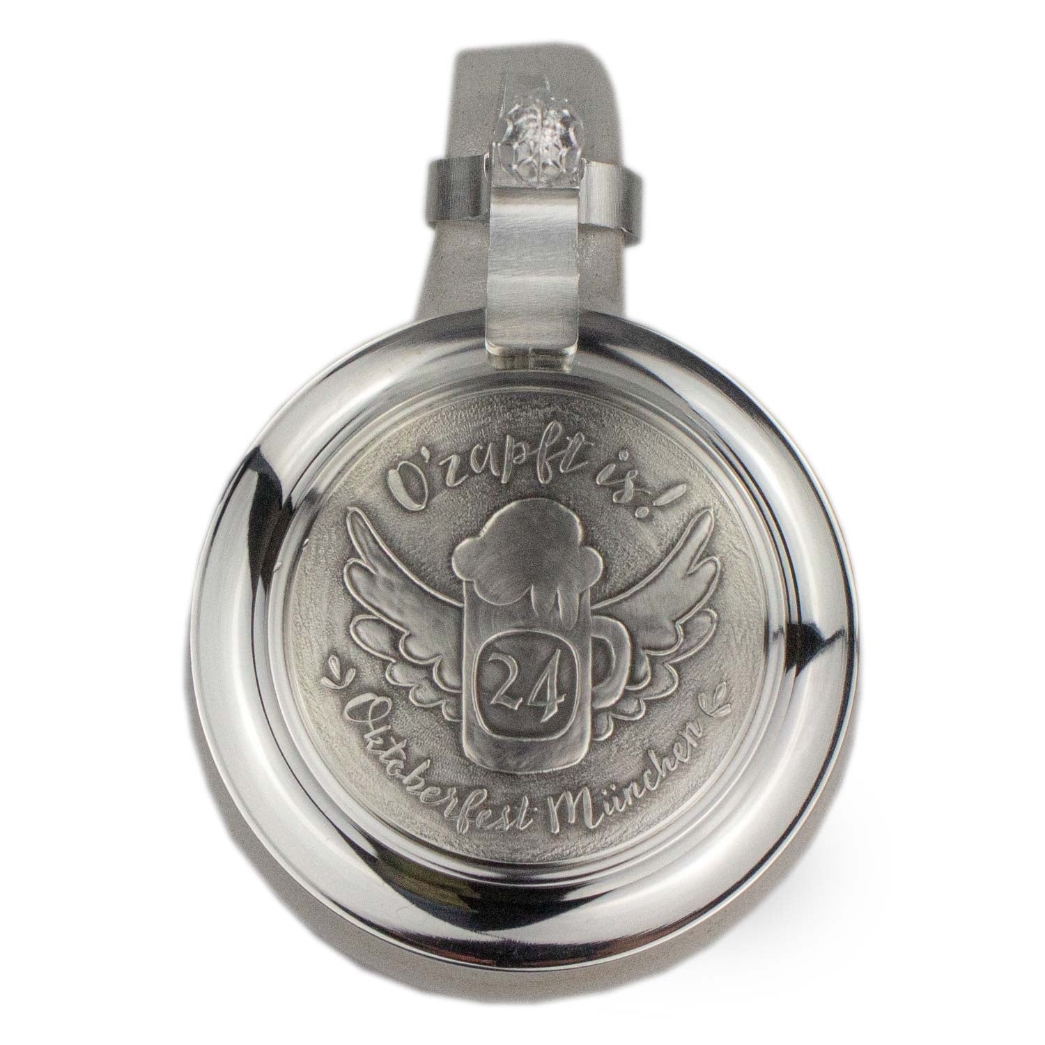 Oktoberfest Steinkrug 2024 mit detailreichem Motiv, Zinndeckel und nummeriertem Boden, Füllmenge 1,0 Liter