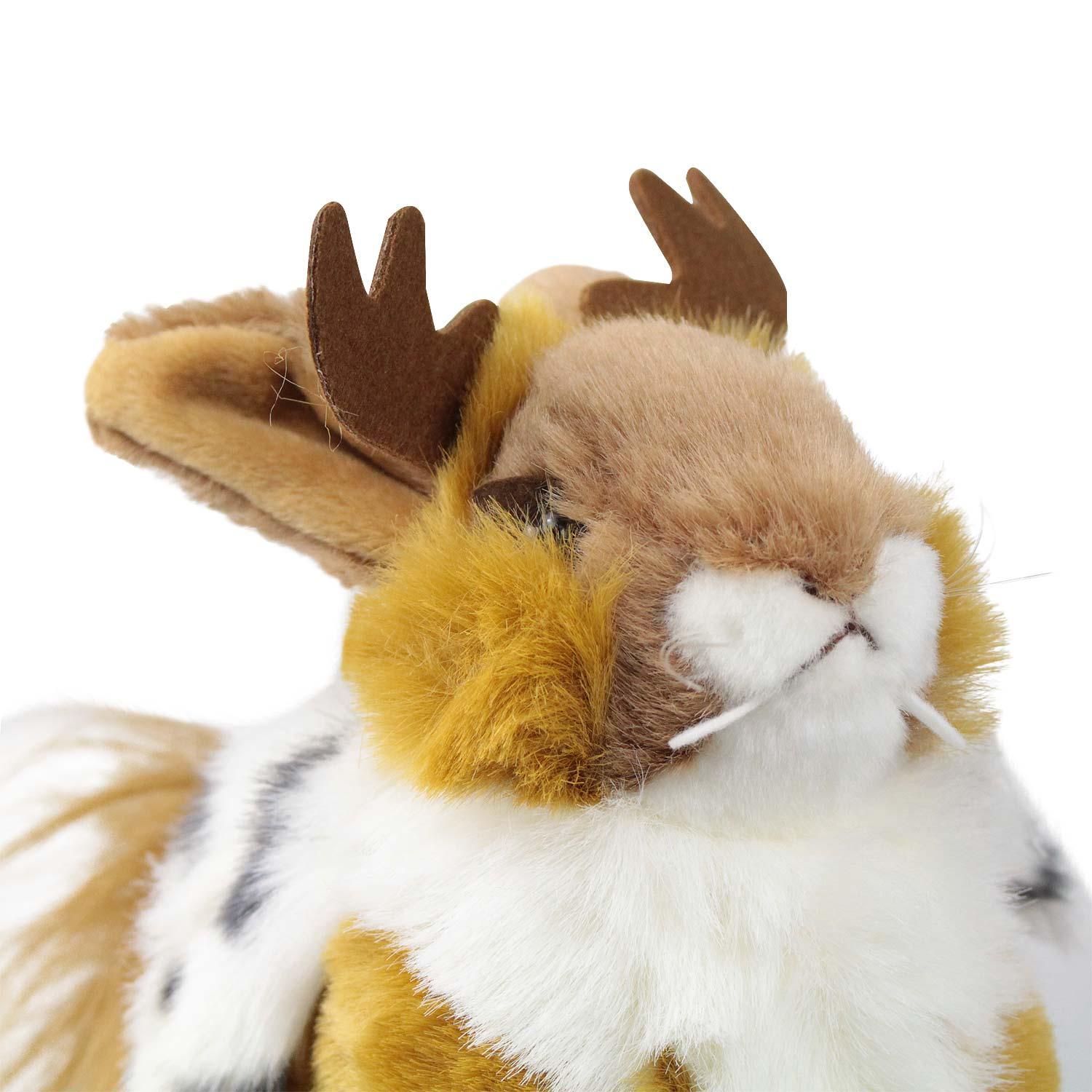 Plüsch-Wolpertinger mit grauem Fell, braunen Flügeln, Geweih und Knopfaugen, ca. 22 cm, handgefertigt, waschbar.